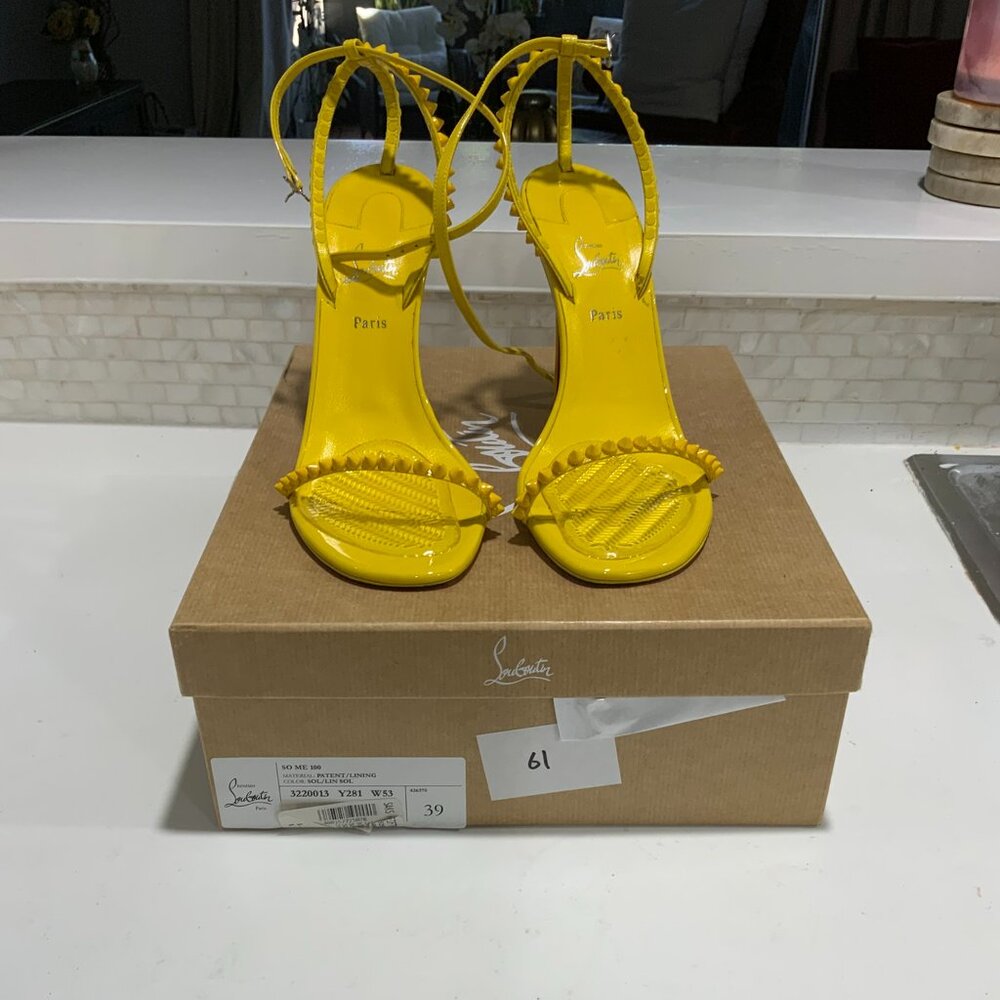 Christian Louboutin Yellow Calfskin So me 100 Patent Ankle Strap Sandal